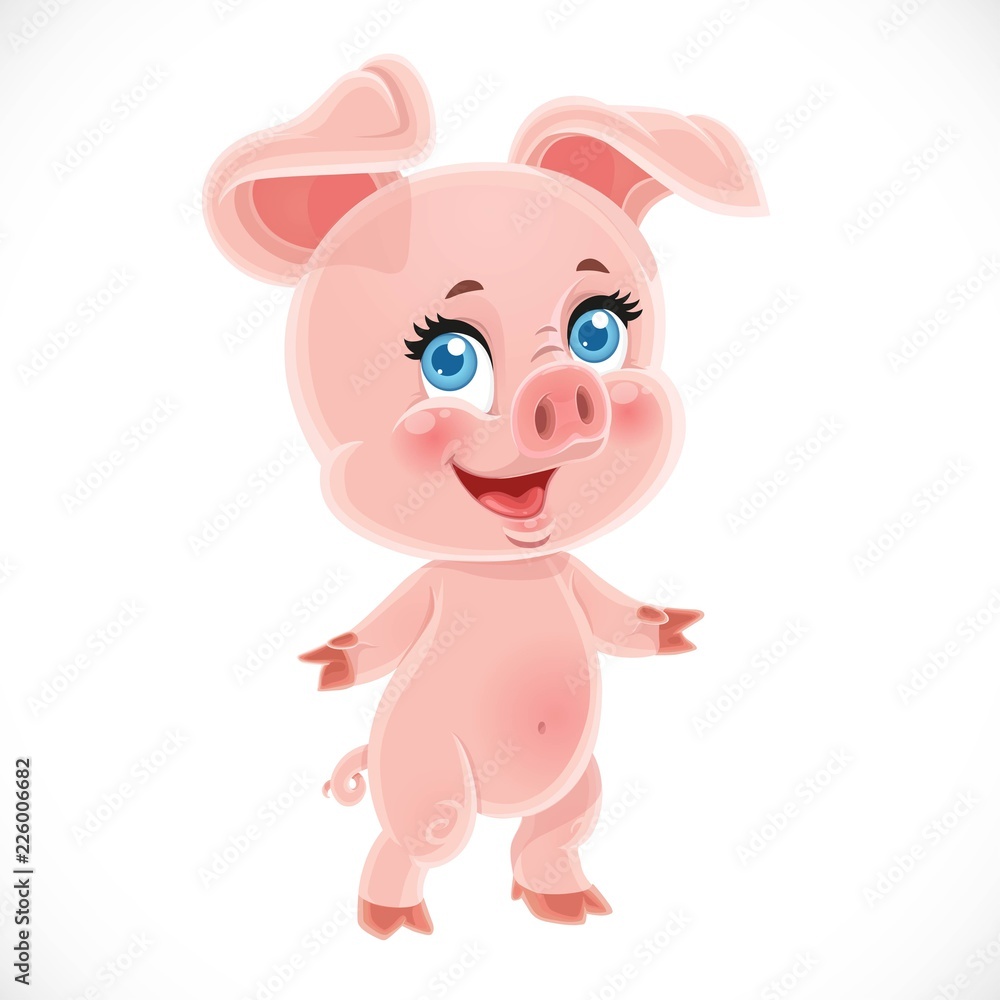 Cute little cartoon baby pig stand on a white background Stock Vector |  Adobe Stock