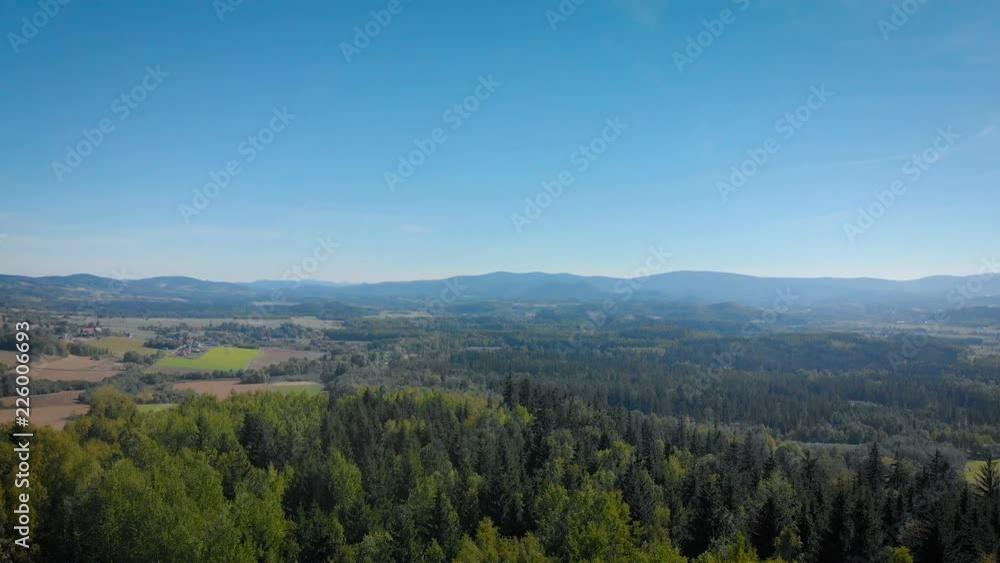 aerial view of beautiful mountains covered with green forest