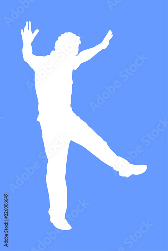 A Greek Evzone dancing vector silhouette isolated on blue background. Traditional wedding dance. Dancing man silhouette vector illustration. Traditional Balkan dance. Sirtaki, Syrtaki, Zorba dance. 