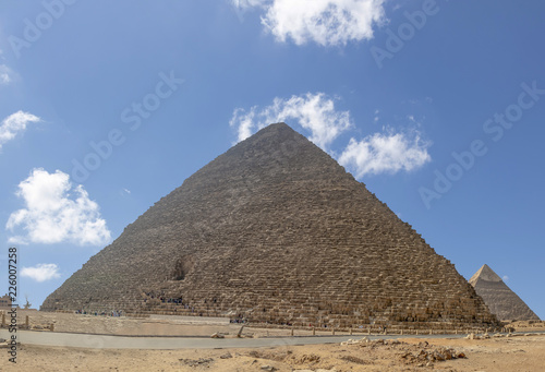 The Great Pyramid of Giza (also known as the Pyramid of Khufu or the Pyramid of Cheops) is the oldest and largest of the three pyramids in the Giza pyramid complex.