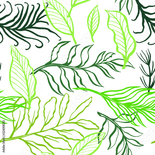 Seamless tropical leaves palms pattern. Exotic. Green colors. Background for fashion  interior  stationery  web.