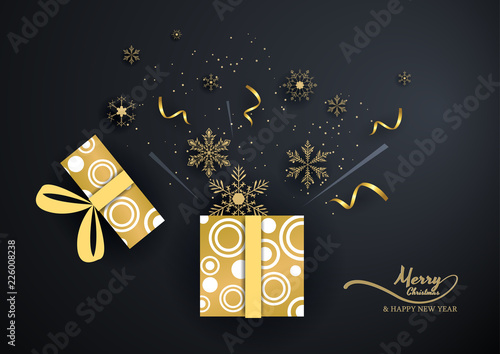 background and golden snowflake pop up from gift box,light ,christmas ,happy new year.