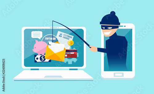 Foto Vector concept of phishing scam, hacker attack and web security