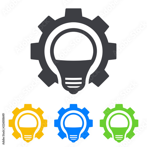 Icono plano bombilla led en engranaje en varios colores
