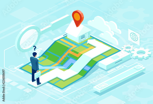 Online navigation concept in isometric vector
