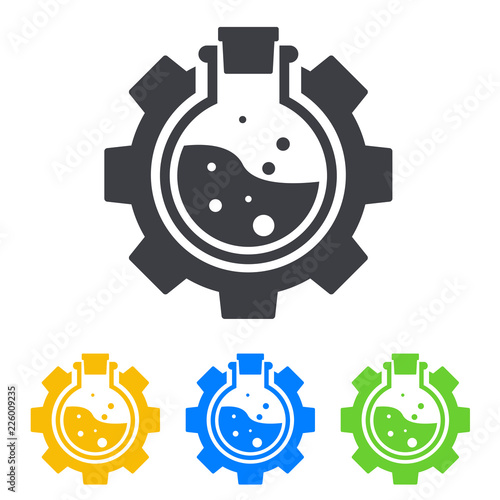 Icono plano engranaje con probeta circular en varios colores