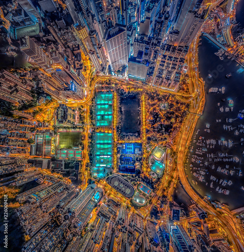 Photography Aerial view of Hong Kong Cityscape at night