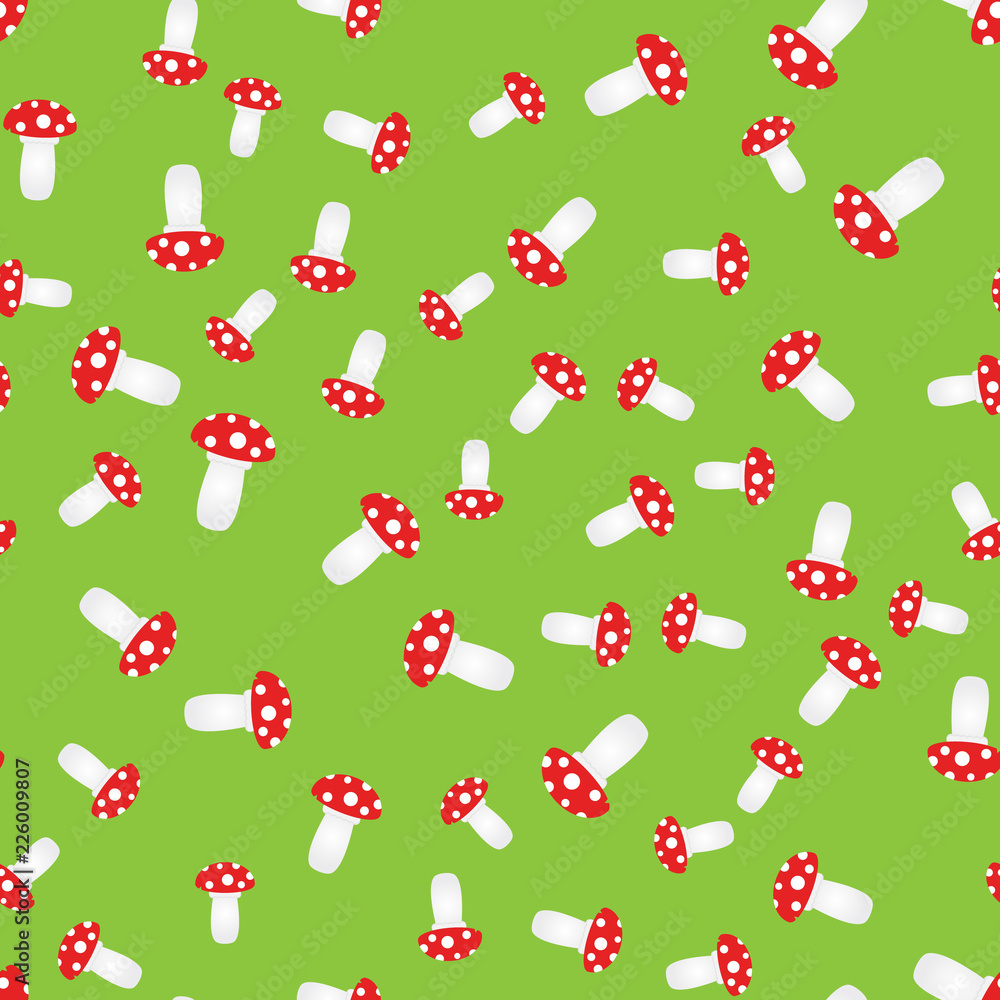 Seamless pattern. Mushroom flat style. Green background Seamless pattern. Mushroom flat style. Green background