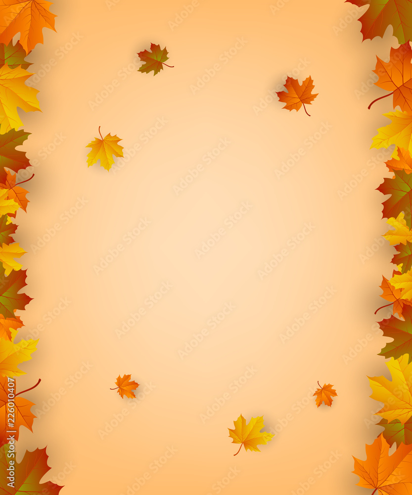 Autumn background with falling leaves. Red, yellow and orange autumn leaves. Vector
