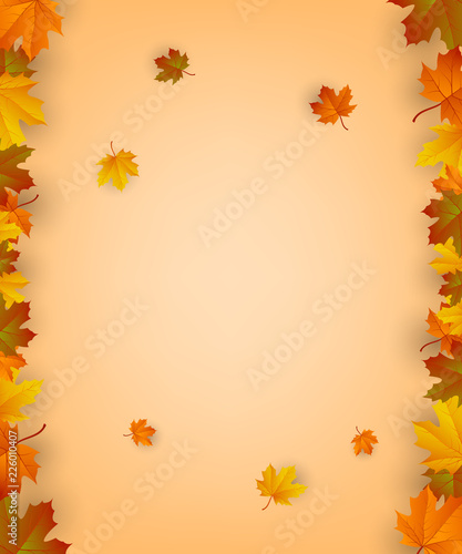 Autumn background with falling leaves. Red  yellow and orange autumn leaves. Vector