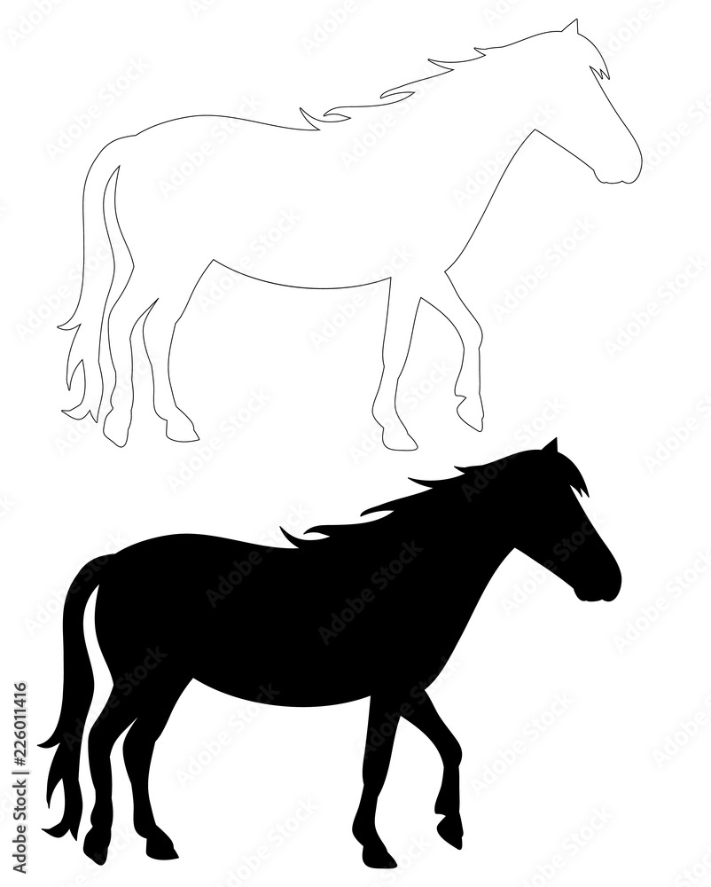 Obraz premium vector, on white background, black silhouette horse