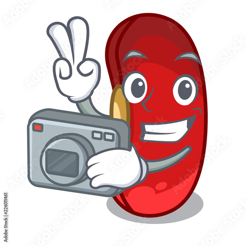 Photographer red bean in the cartoon cup