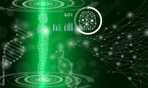 abstract background technology concept in green light,human body heal,technology modern medical science in future and global international medical with tests analysis clone DNA human
