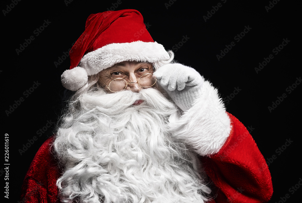 Portrait of cheerful santa claus with eyeglasses. Portrait of cheerful santa claus with eyeglasses.