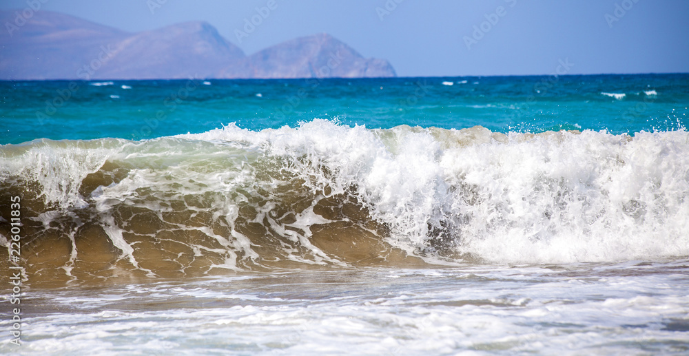 Sea wave. The churning of the ocean. Storm waves on the beach.