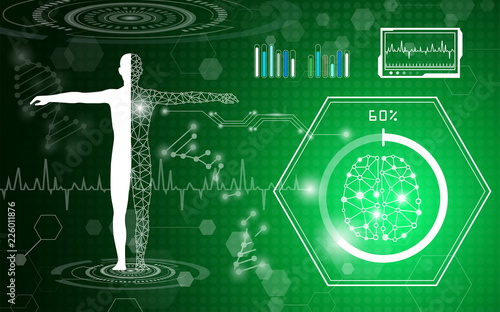 abstract background technology concept in green light,human body heal,technology modern medical science in future and global international medical with tests analysis clone DNA human