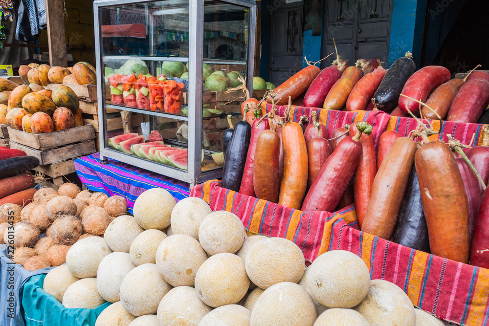 Various fruits and vegetables on a market in Guatemala