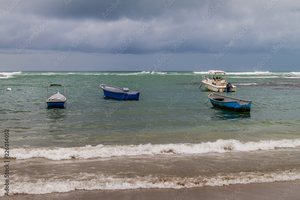 Boats and a beach in Puerto Viejo de Talamanca village, Costa Rica