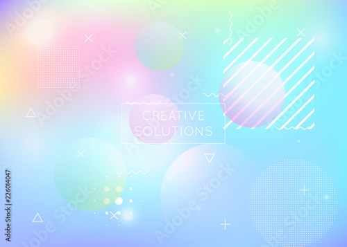 Dynamic shape background with liquid fluid. Holographic bauhaus gradient with memphis elements. Graphic template for brochure, banner, wallpaper, mobile screen. Multicolor dynamic shape background.