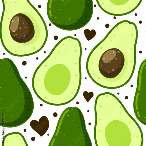 Seamless pattern with green avocado