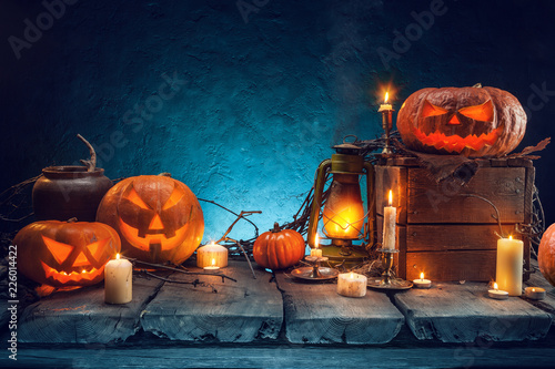 halloween background with jack  pumpkins photo