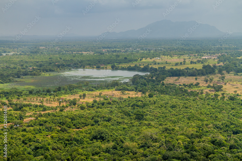 Fototapeta premium Landscape near Sigiriya, Sri Lanka. Sigiriya tank (Sigiri Wewa)