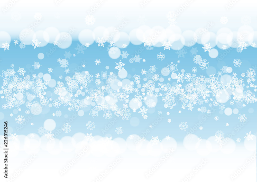 Snow border with white snowflakes on horizontal winter background. Merry Christmas and Happy New Year snow border for season sales, banners, invitations, retail offers. Falling snow. Winter window. Snow border with white snowflakes on horizontal winter background. Merry Christmas and Happy New Year snow border for season sales, banners, invitations, retail offers. Falling snow. Winter window.