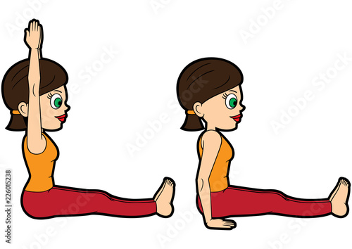 Yoga asana set staff pose/ Illustration cartoon girl doing dandasana and its variation