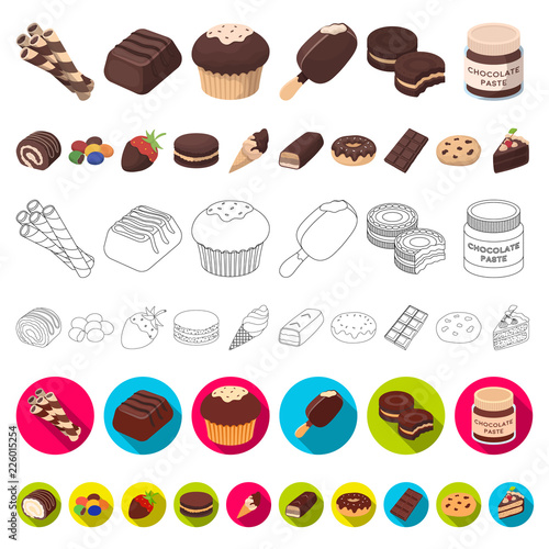 Chocolate Dessert cartoon icons in set collection for design. Chocolate and Sweets vector symbol stock web illustration.