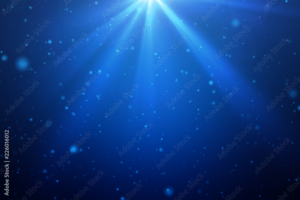 Light flare with dots on blue background in digital computer technology concept. Sun ray. Abstract illustration. - obrazy, fototapety, plakaty 