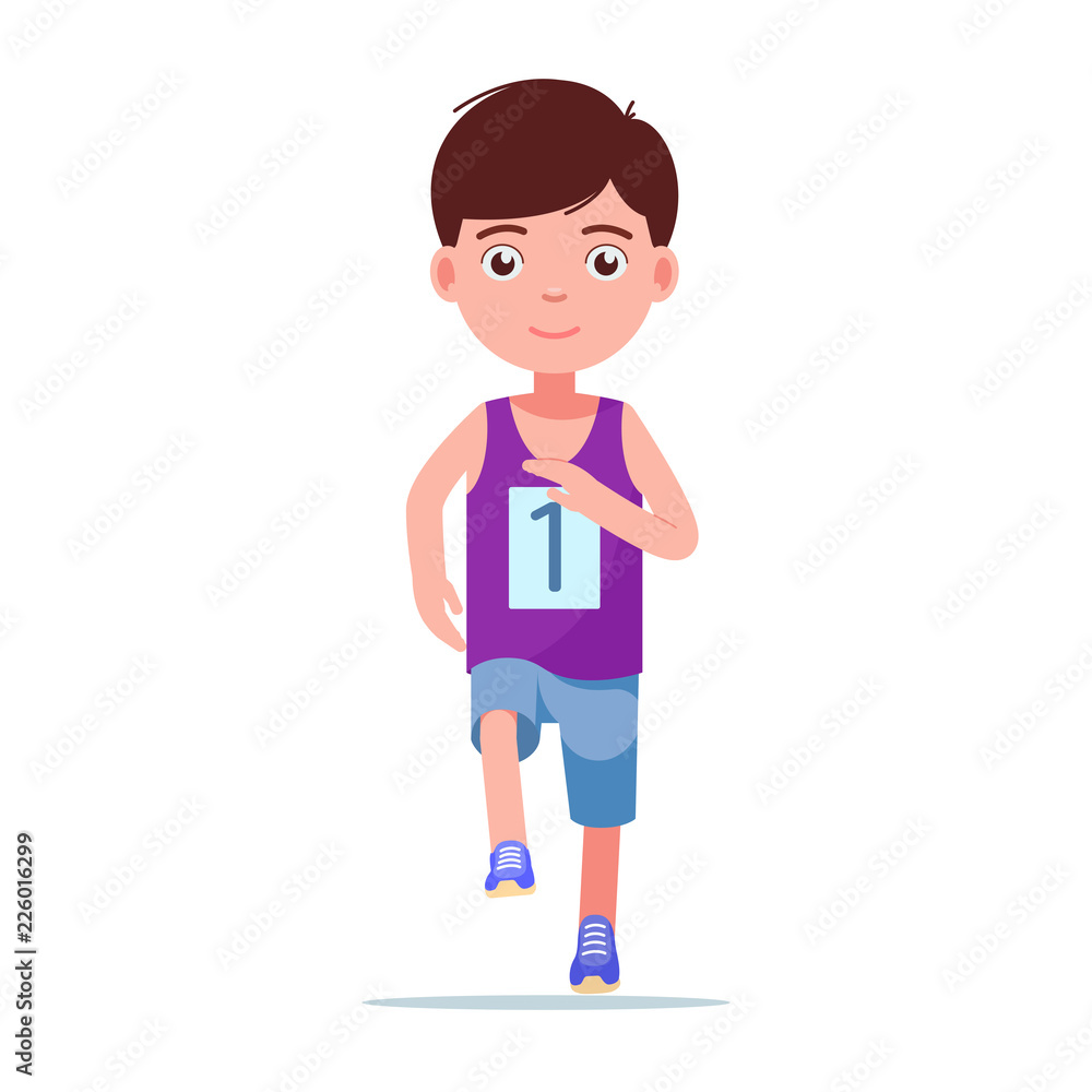 Vector illustration cartoon boy running a marathon