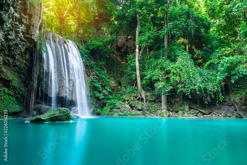 Fototapeta Naklejka Na Ścianę i Meble -  Erawan waterfall in tropical forest of national park, Thailand 