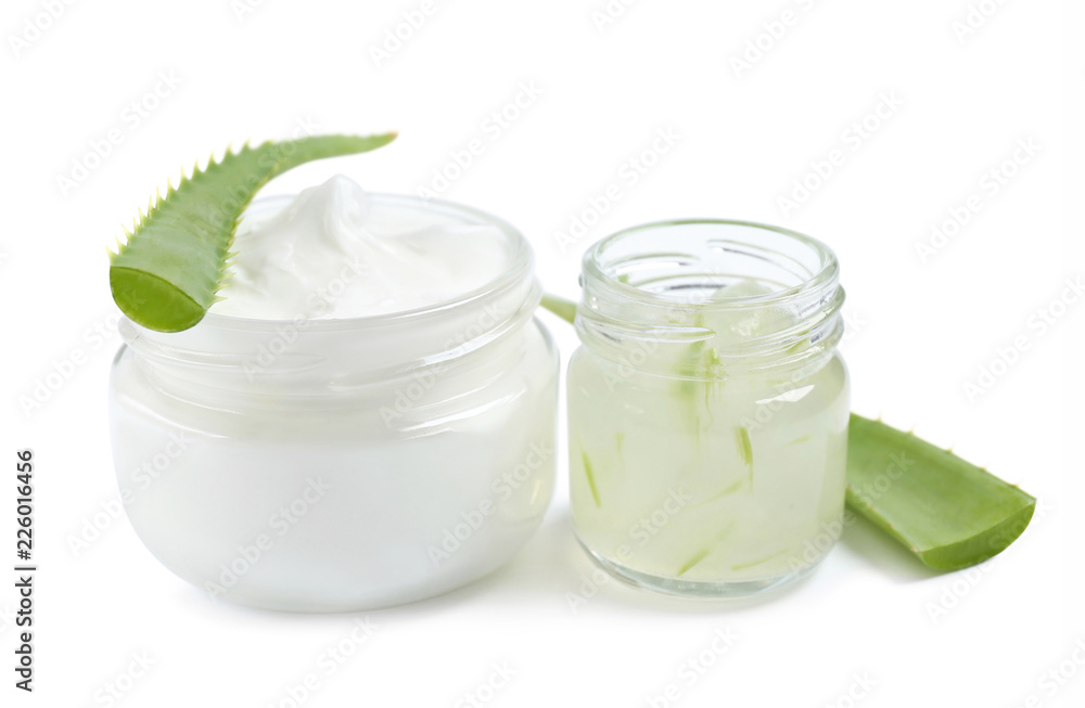 skin cream and aloe vera isolated on white background skin cream and aloe vera isolated on white background