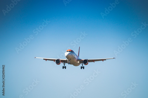 VALENCIA, SPAIN - OCTOBER 2018: Easyjet plane flying.