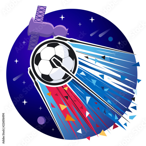 Soccer ball flying in space like a satellite. Color vector illustration photo