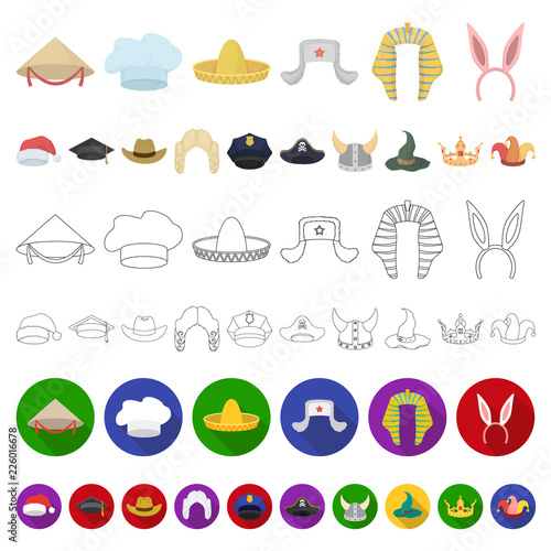 Different kinds of hats cartoon icons in set collection for design.Headdress vector symbol stock web illustration.