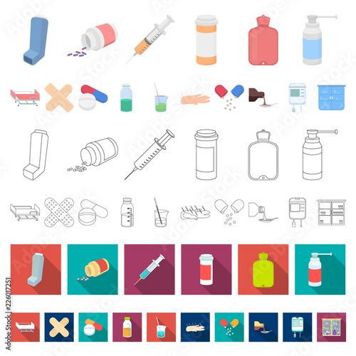 Medicine and treatment cartoon icons in set collection for design. Medicine and equipment vector symbol stock web illustration.