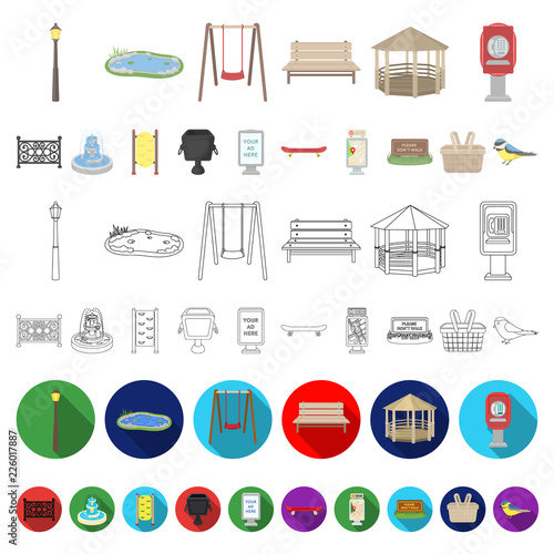 Park, equipment cartoon icons in set collection for design. Walking and rest vector symbol stock web illustration.