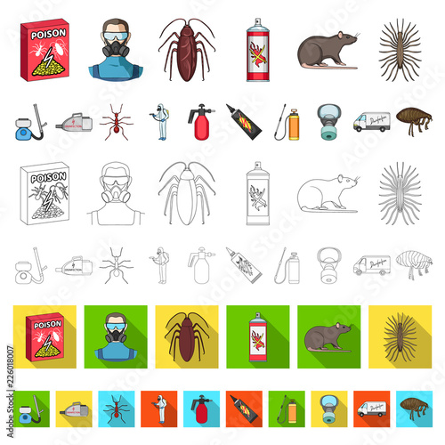 Pest, poison, personnel and equipment cartoon icons in set collection for design. Pest control service vector symbol stock web illustration.