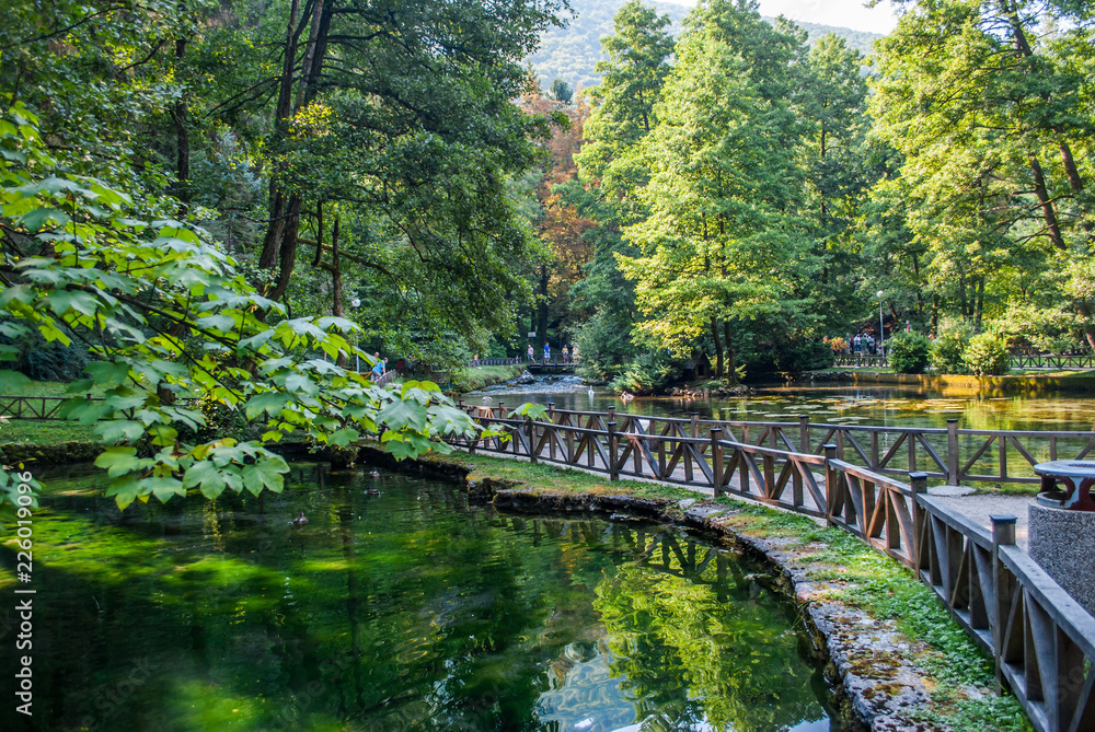 Sarajevo, Bosnia and Herzegovina: august 05,2015: Beginning river Bosna at Nature park Vrelo Bosne