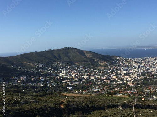 Cape-Town city lanscape : city on the coast of ocean and surrounded by mountains.