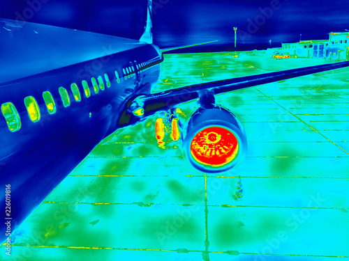 The engine of the airplane infrared image