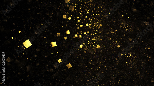 Abstract shiny golden particles. Chaotic fractal background. Digital art. 3D rendering.