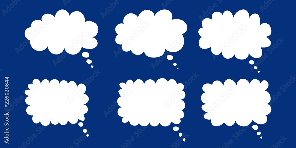 Vector set of hand drawn speech bubbles. Blank empty white speech bubbles. Cartoon balloon word design.