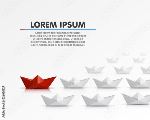 Leader paper boat different  red object. Vector illustration