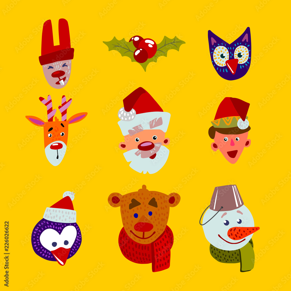 Christmas characters faces set. Christmas characters faces set.