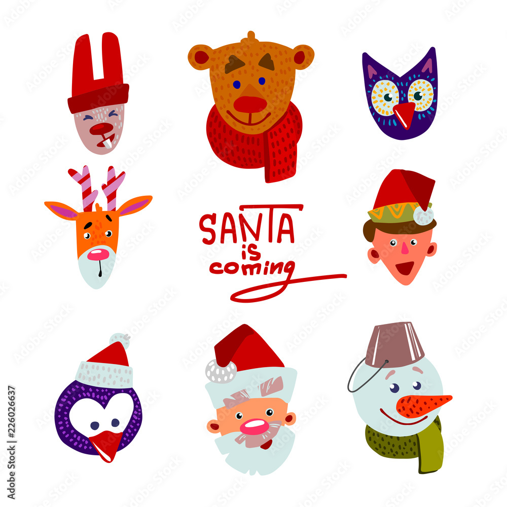 Christmas characters hand drawn faces Christmas characters hand drawn faces