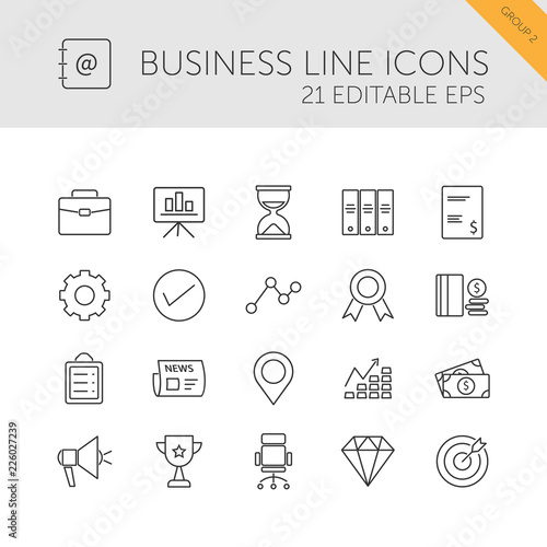 Business line icons set on a white background. Second group