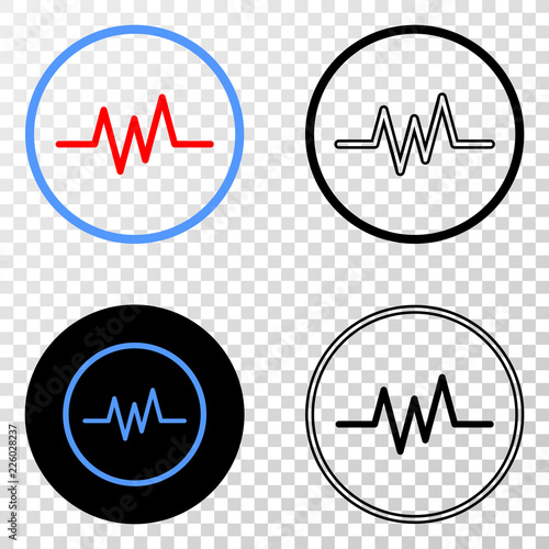 Pulse signal EPS vector icon with contour, black and colored versions. Illustration style is flat iconic symbol on chess transparent background.