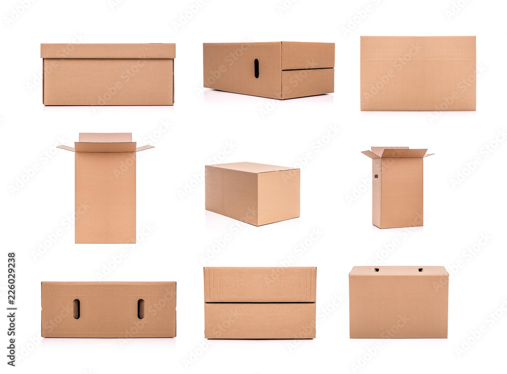 Set of cardboard boxes isolated on a white background. Set of cardboard boxes isolated on a white background.
